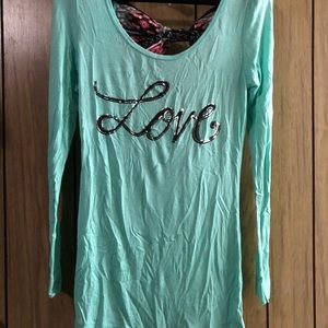 Aqua long sleeve shirt with detailed back